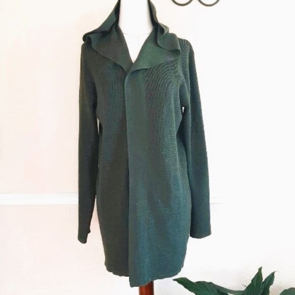 Cyrus Waffle Knit Green Long Open Hoodie Cardigan Small - Picture 2 of 5
